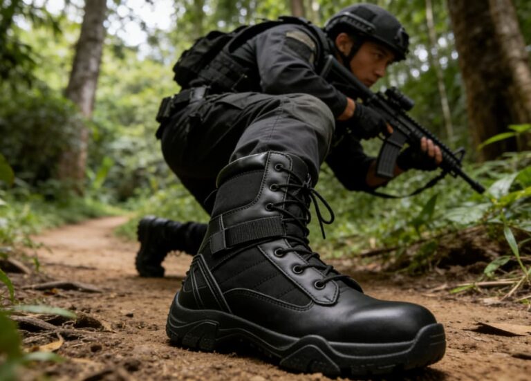 black leather military boots